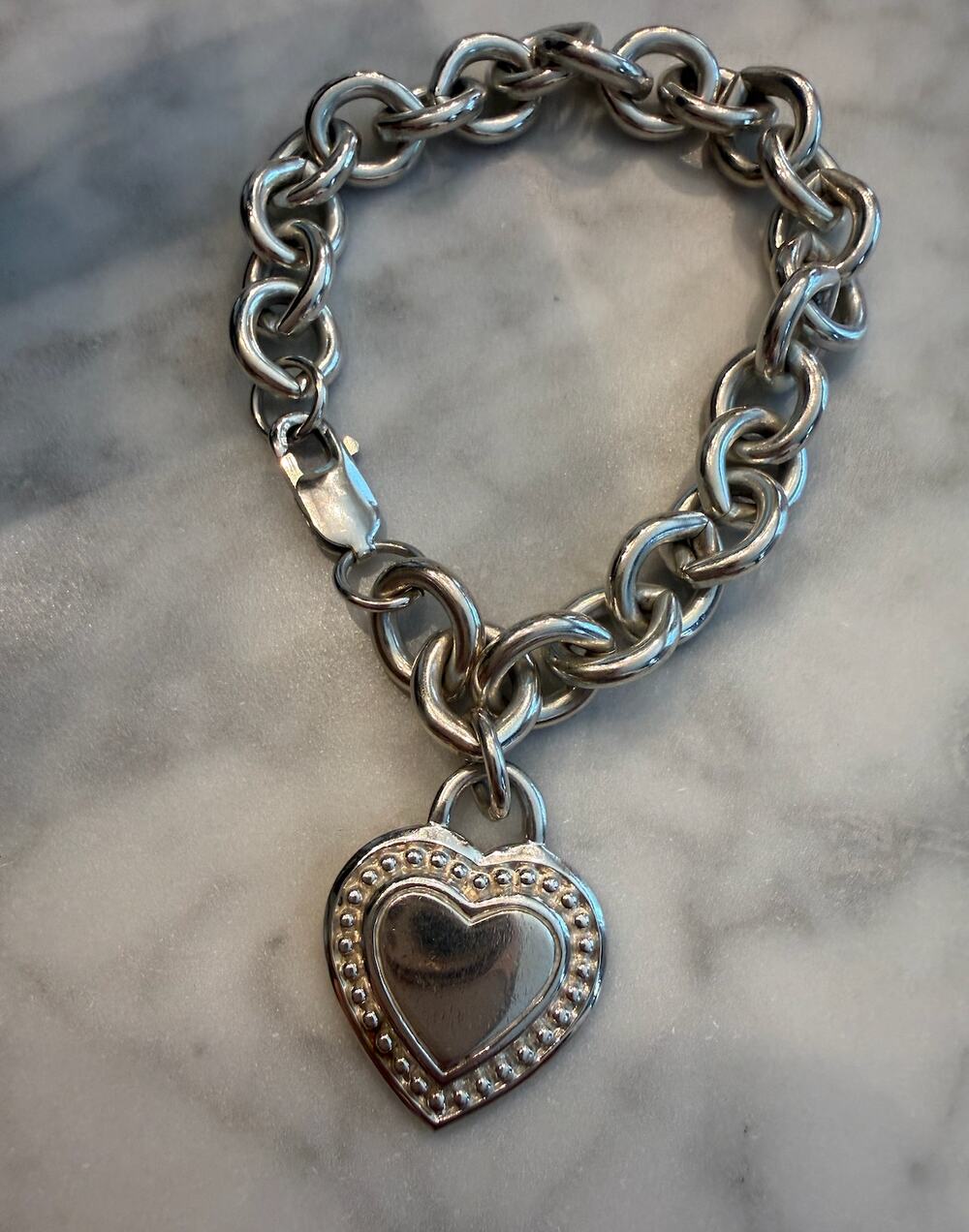 Heavy Judith Ripka 925 Sterling Silver Textured Heart Charm Link Bracelet 51g
